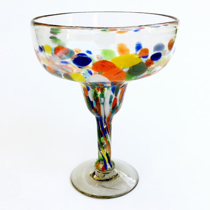 MEXICAN GLASSWARE / Clear & Confetti 14 oz Large Margarita Glasses (set of 6) / Our Clear & Confetti Margarita glasses combine the clear, thick, sturdy handcrafted glass on top, with the colorful, festive, confetti bottom!